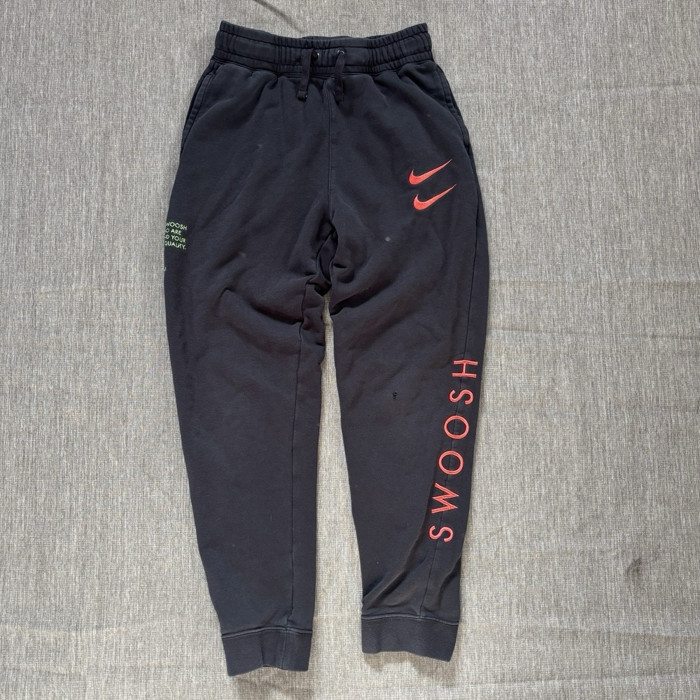 Youth Black Nike Red Swoosh Sweatpants - XL
